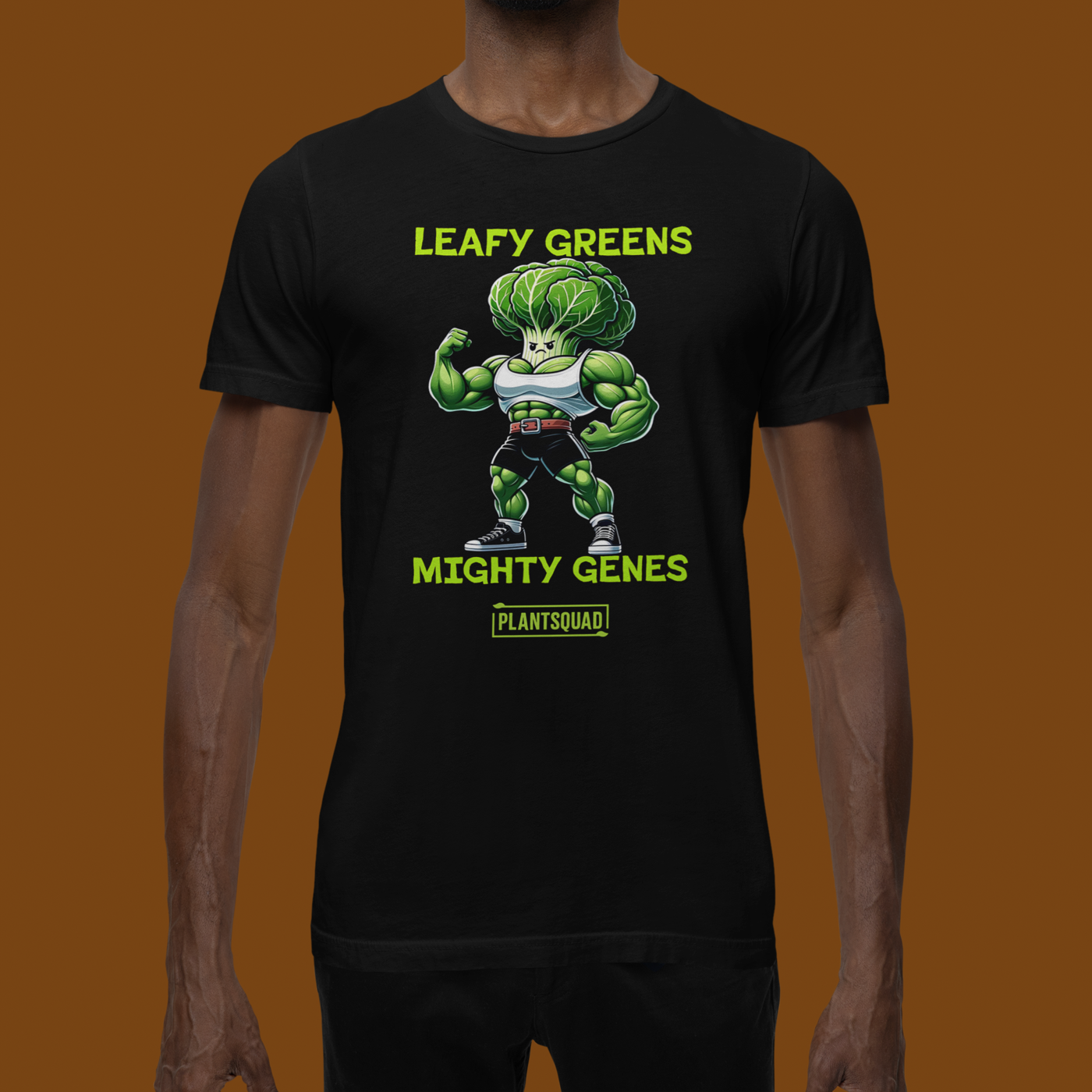 Product Name: Plantsquad Cabbage "Leafy Greens Mighty Genes" - Unisex T-Shirt

A Plantsquad Cabbage "Leafy Greens Mighty Genes" - Unisex T-Shirt featuring a muscular cartoon broccoli character flexing its arms. The text above the character reads "LEAFY GREENS" and below it, "MIGHTY GENES." A small rectangle at the bottom proudly boasts "#plantsquad.