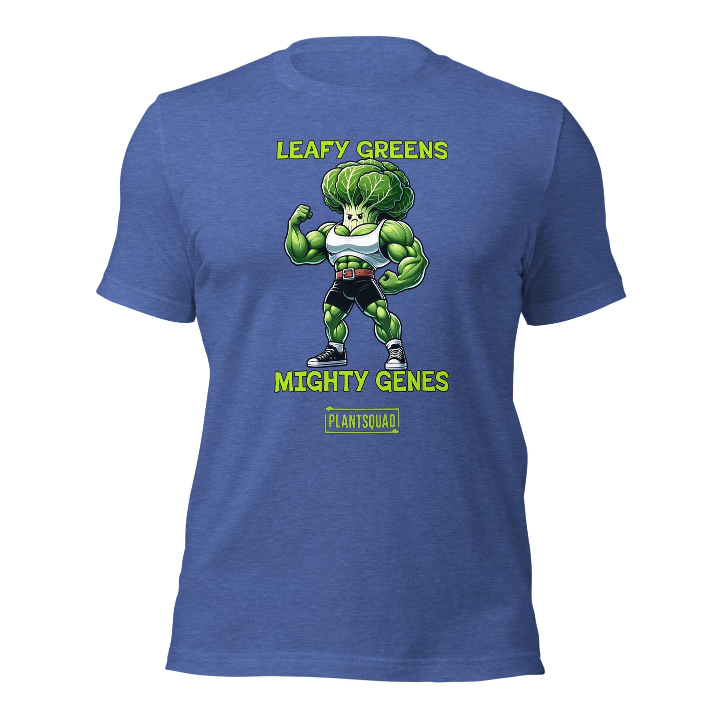 Product Name: Plantsquad Cabbage "Leafy Greens Mighty Genes" - Unisex T-Shirt

A Plantsquad Cabbage "Leafy Greens Mighty Genes" - Unisex T-Shirt featuring a muscular cartoon broccoli character flexing its arms. The text above the character reads "LEAFY GREENS" and below it, "MIGHTY GENES." A small rectangle at the bottom proudly boasts "#plantsquad.